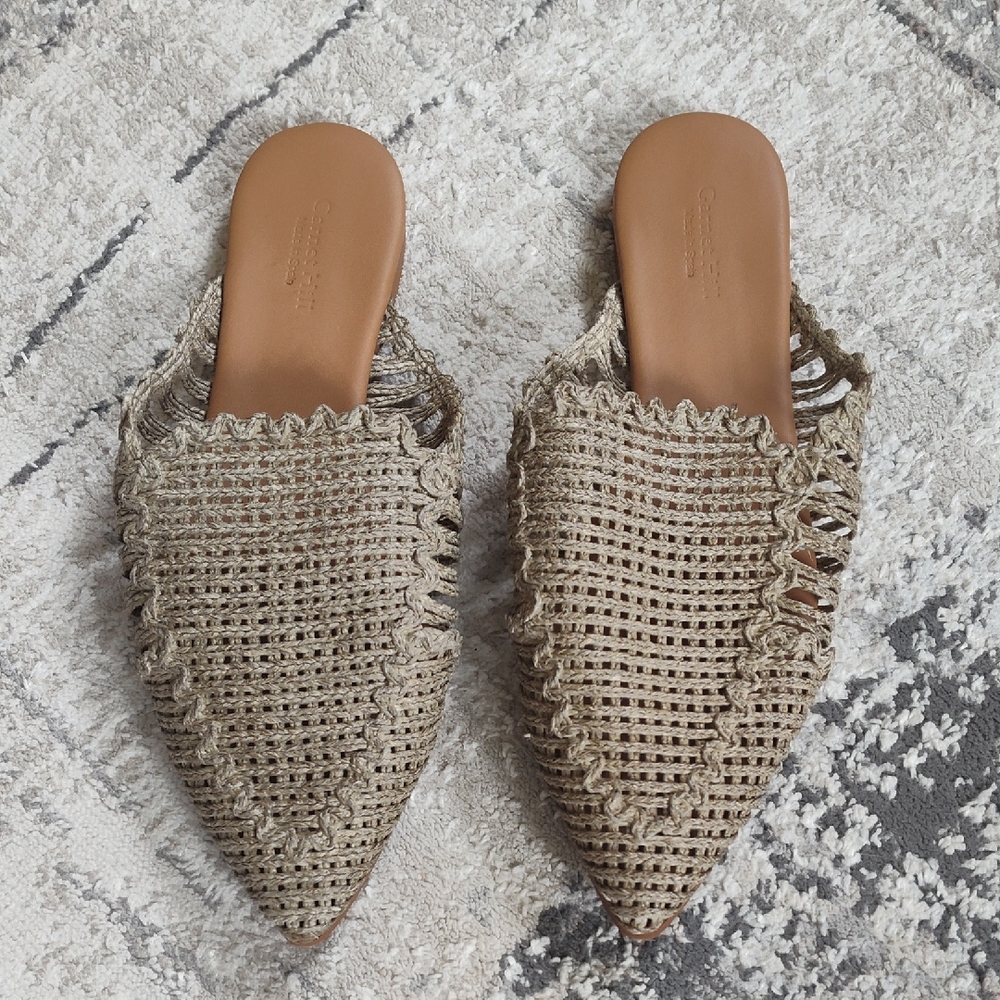 Garnet Hill Tan Rafia Flat, Sz 37